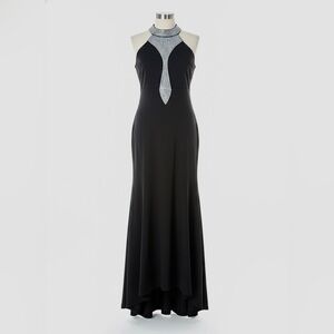 Elegant Black Halter Evening Gown –Crystal Embellished Floor-Length Formal Dress